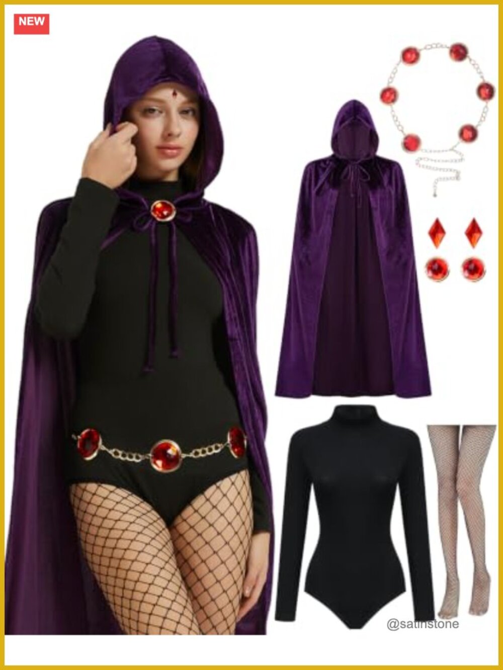 Womens Halloween Costume Set Hooded Cape Bodysuit Cosplay Outfit